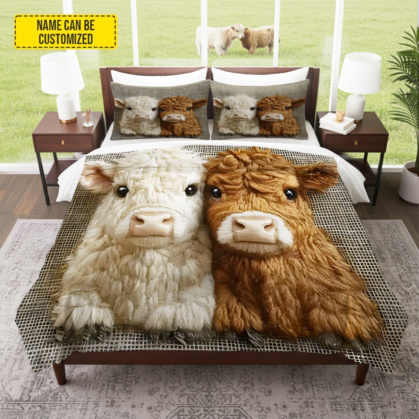 Couple Highland Cow Pattern Bedding Set