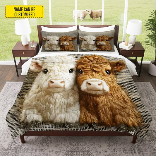Couple Highland Cow Pattern Bedding Set