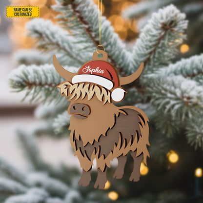 Personalized Highland Cow Christmas 3-Layers Wood Ornament