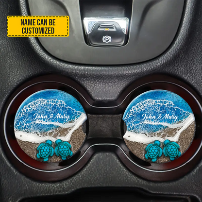 Personalized Turtles Couple Car Coaster