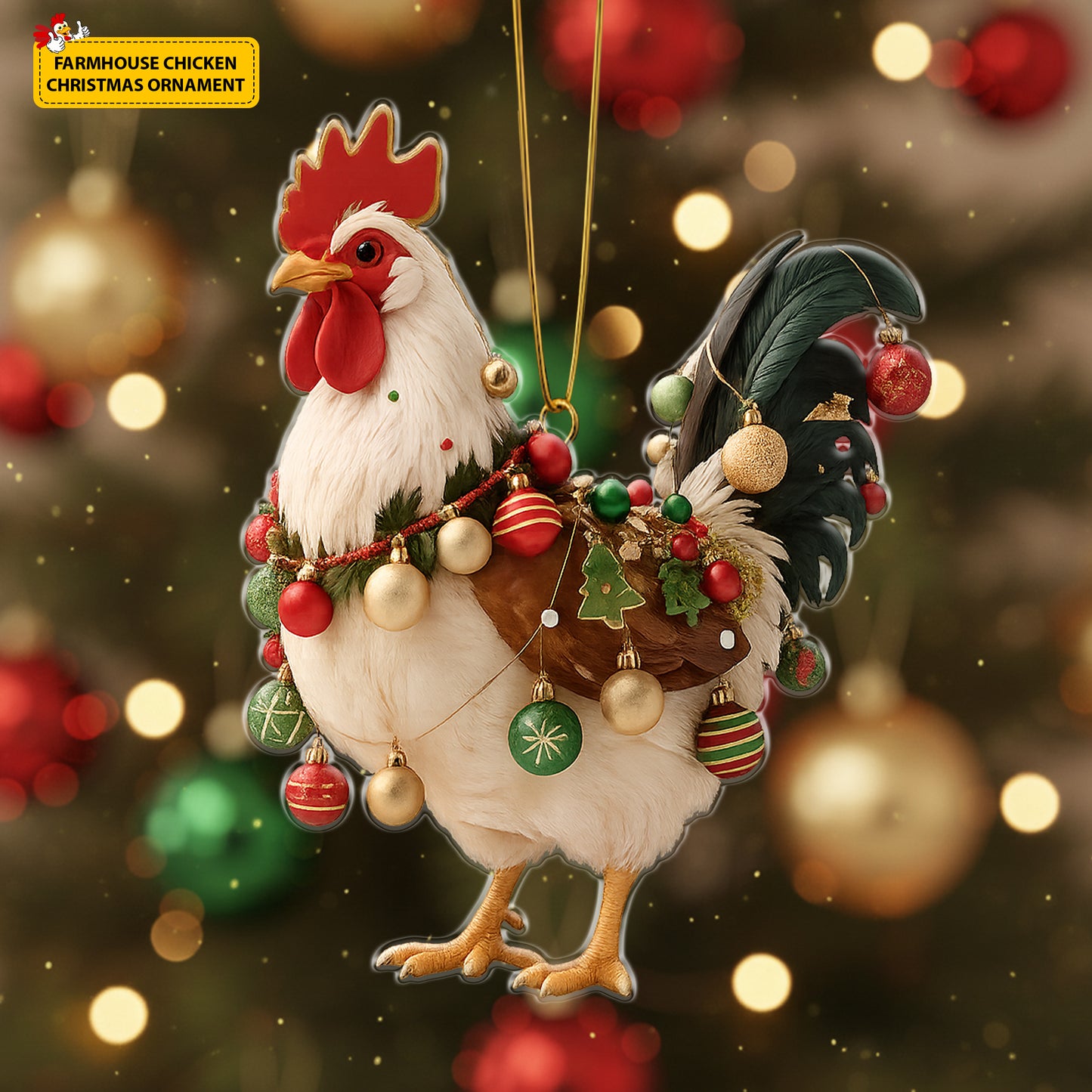 Farmhouse Chicken Christmas Acrylic Ornament