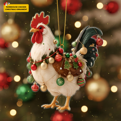 Farmhouse Chicken Christmas Acrylic Ornament