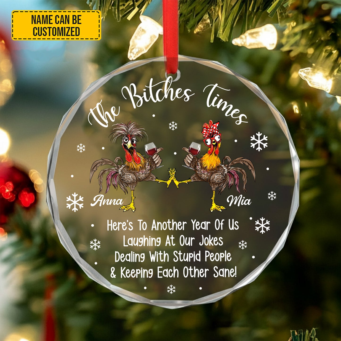 Personalized Funny Chicken Best Friend Glass Ornament