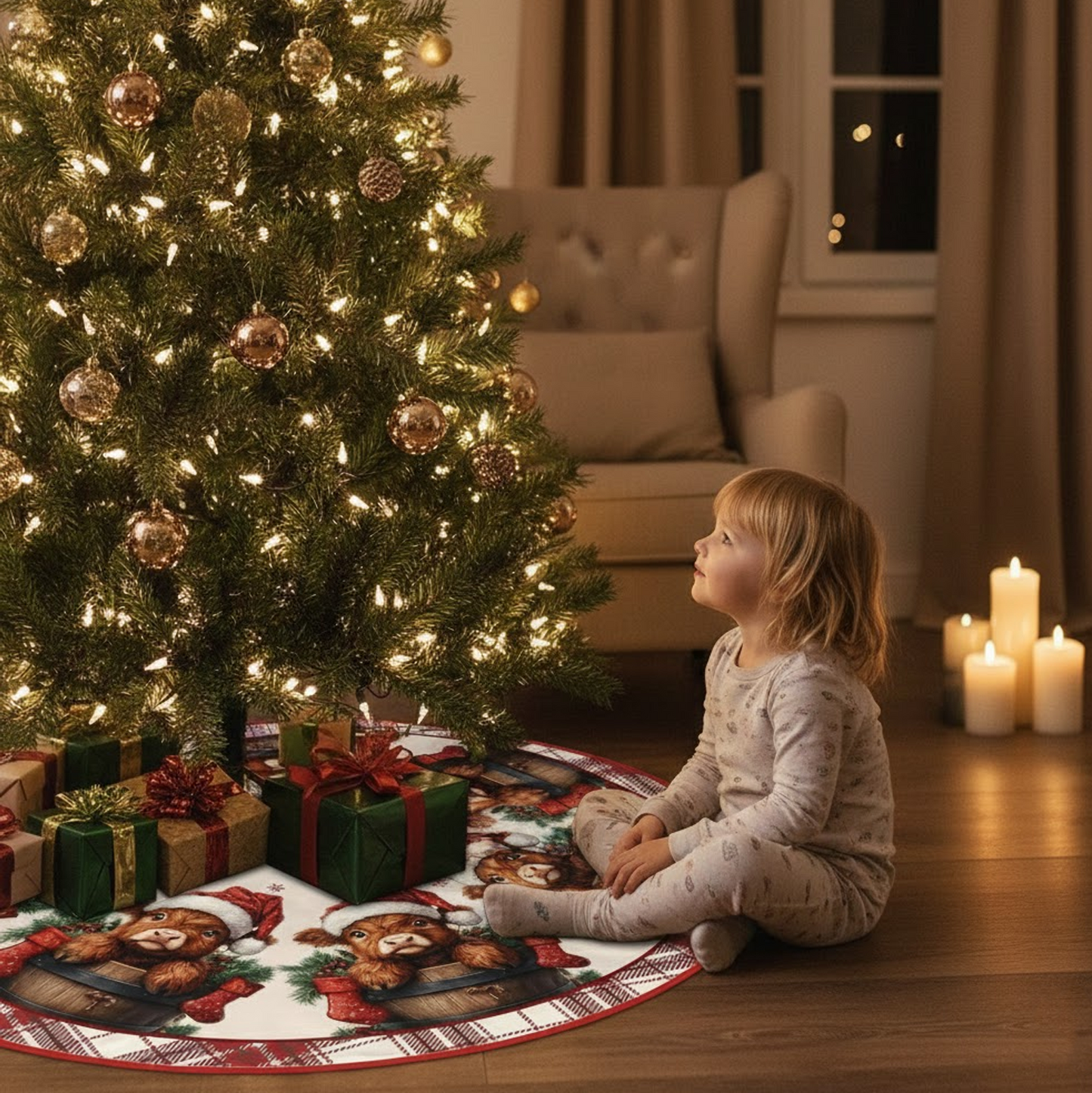 Highland Cow Christmas Tree Skirt