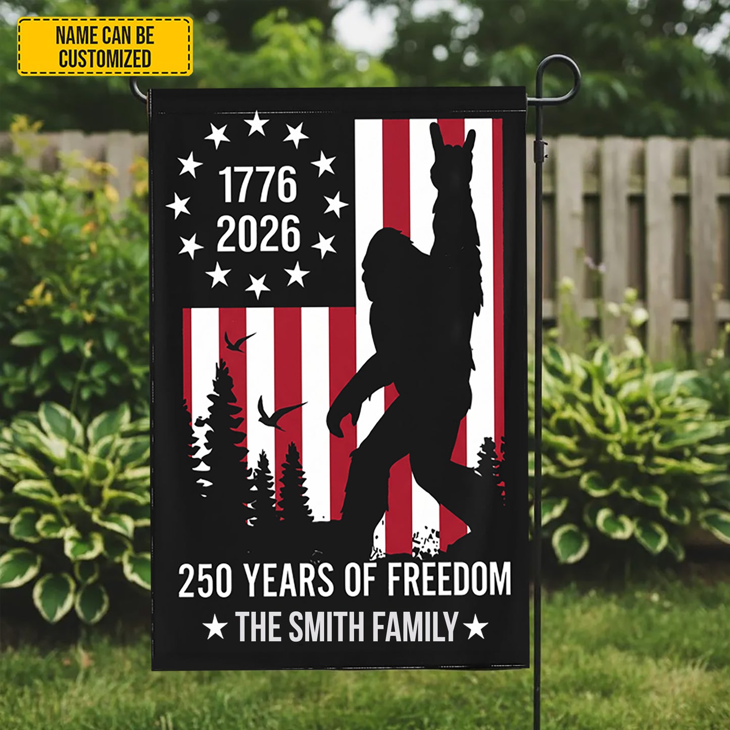 Personalized Bigfoot American Freedom Garden Flag
