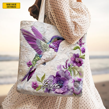 Personalized Hummingbird Floral Tote Bag