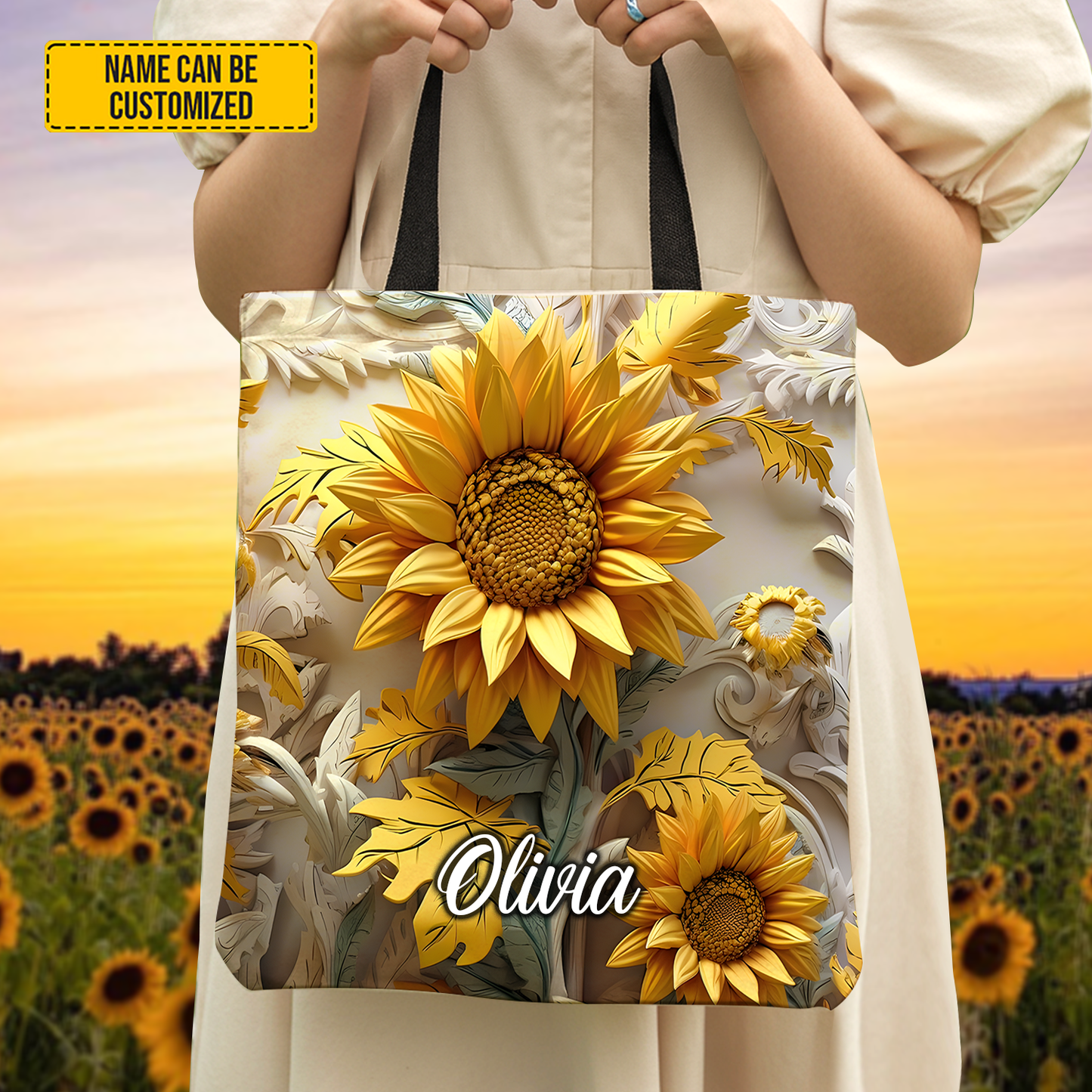 Personalized Beautiful Sunflower Tote Bag
