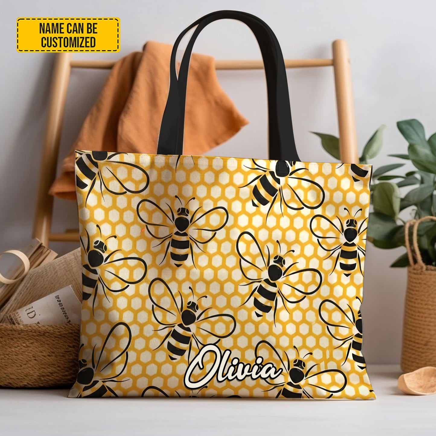 Personalized Bee Pattern Tote Bag