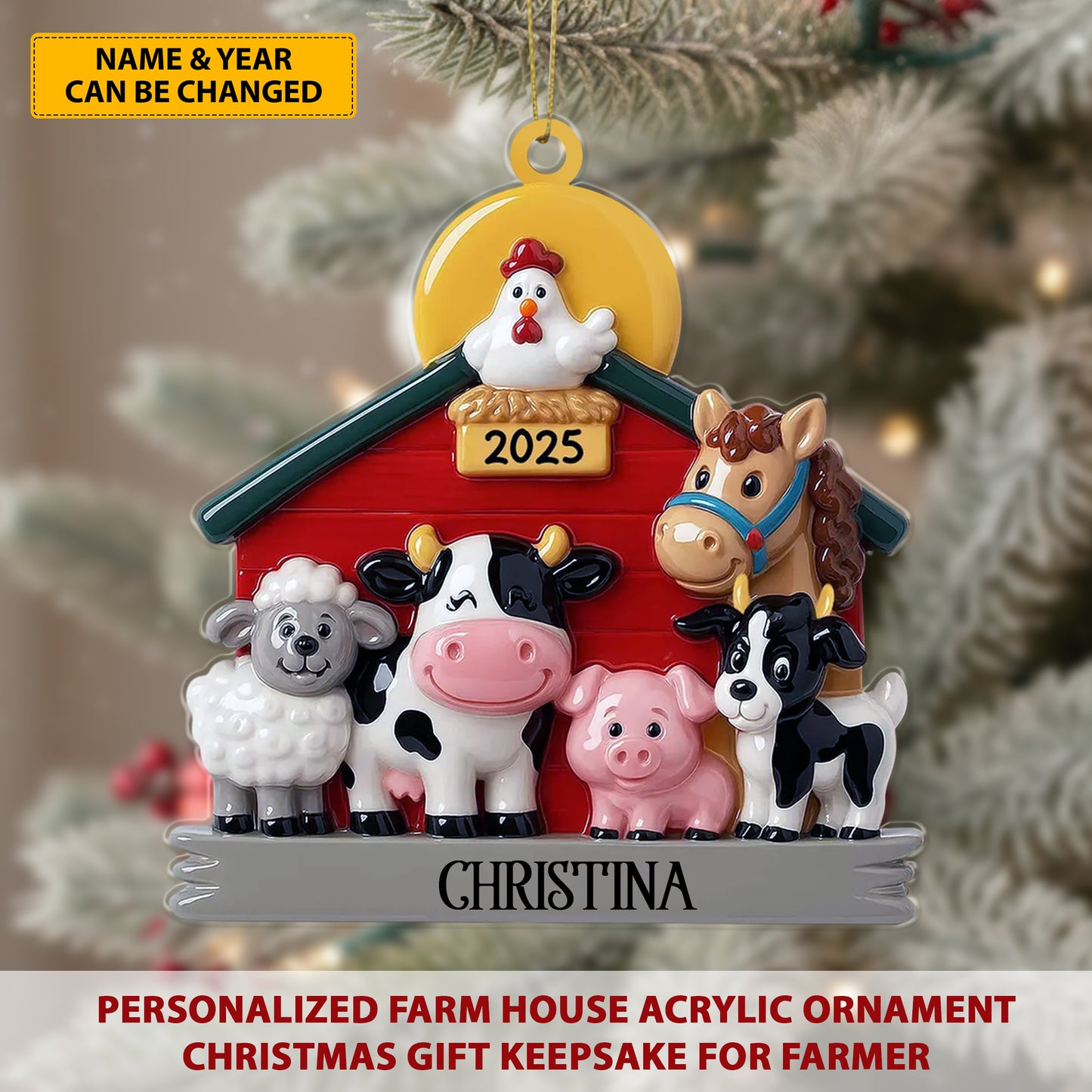 Personalized Farmhouse Christmas Acrylic Ornament