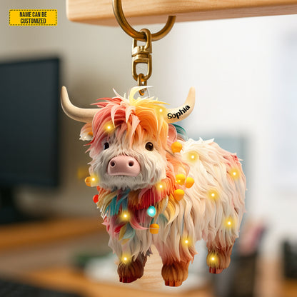Highland Cow Keychain, Personalized Shape Keychain