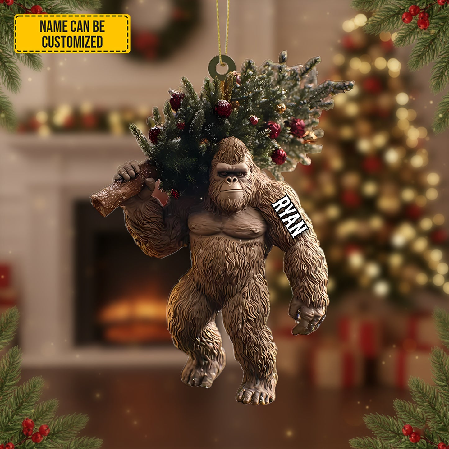 Personalized Funny Sasquatch Holiday Keepsake Acrylic Ornament