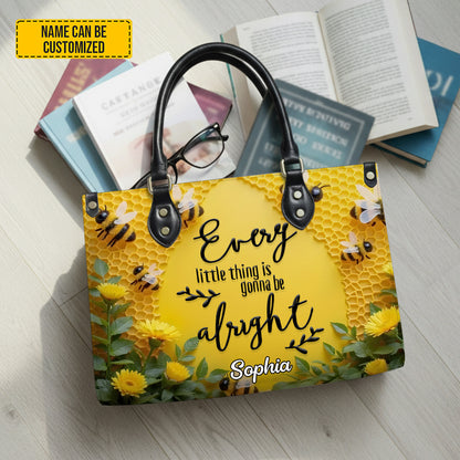 Personalized Bee & Sunflower Leather Handbag
