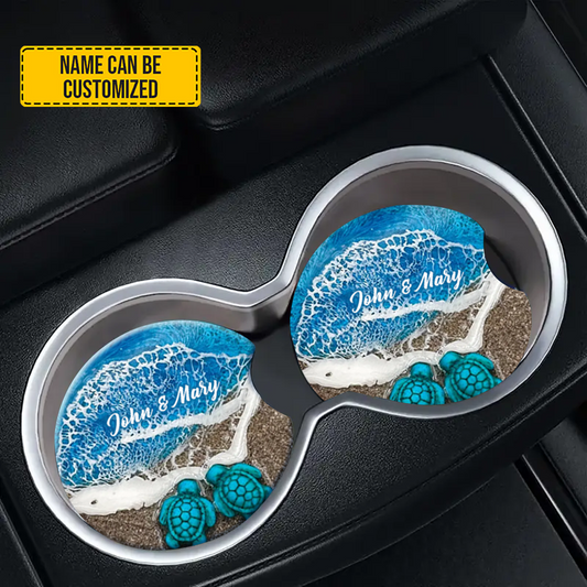 Personalized Turtles Couple Car Coaster