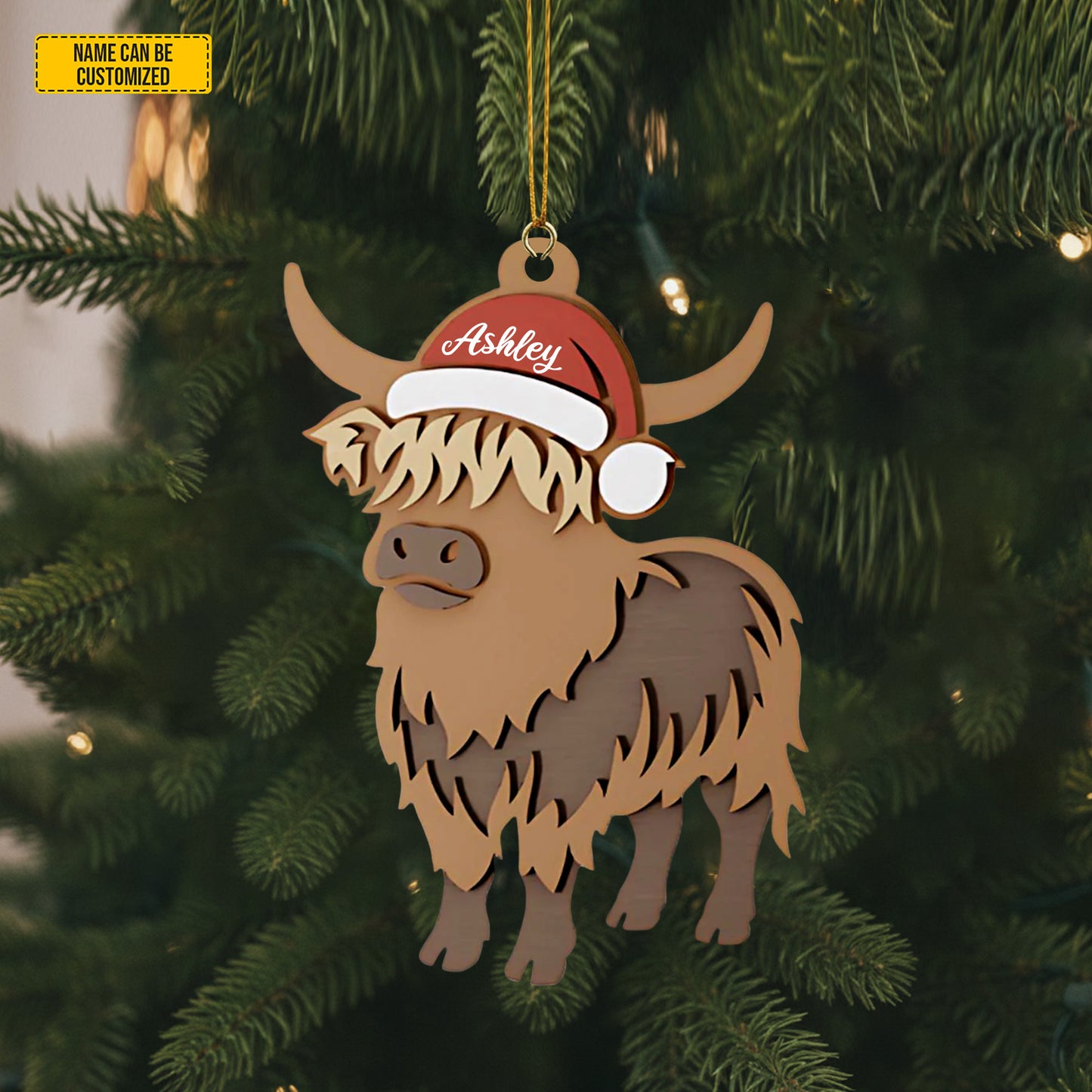 Personalized Highland Cow Christmas 3-Layers Wood Ornament