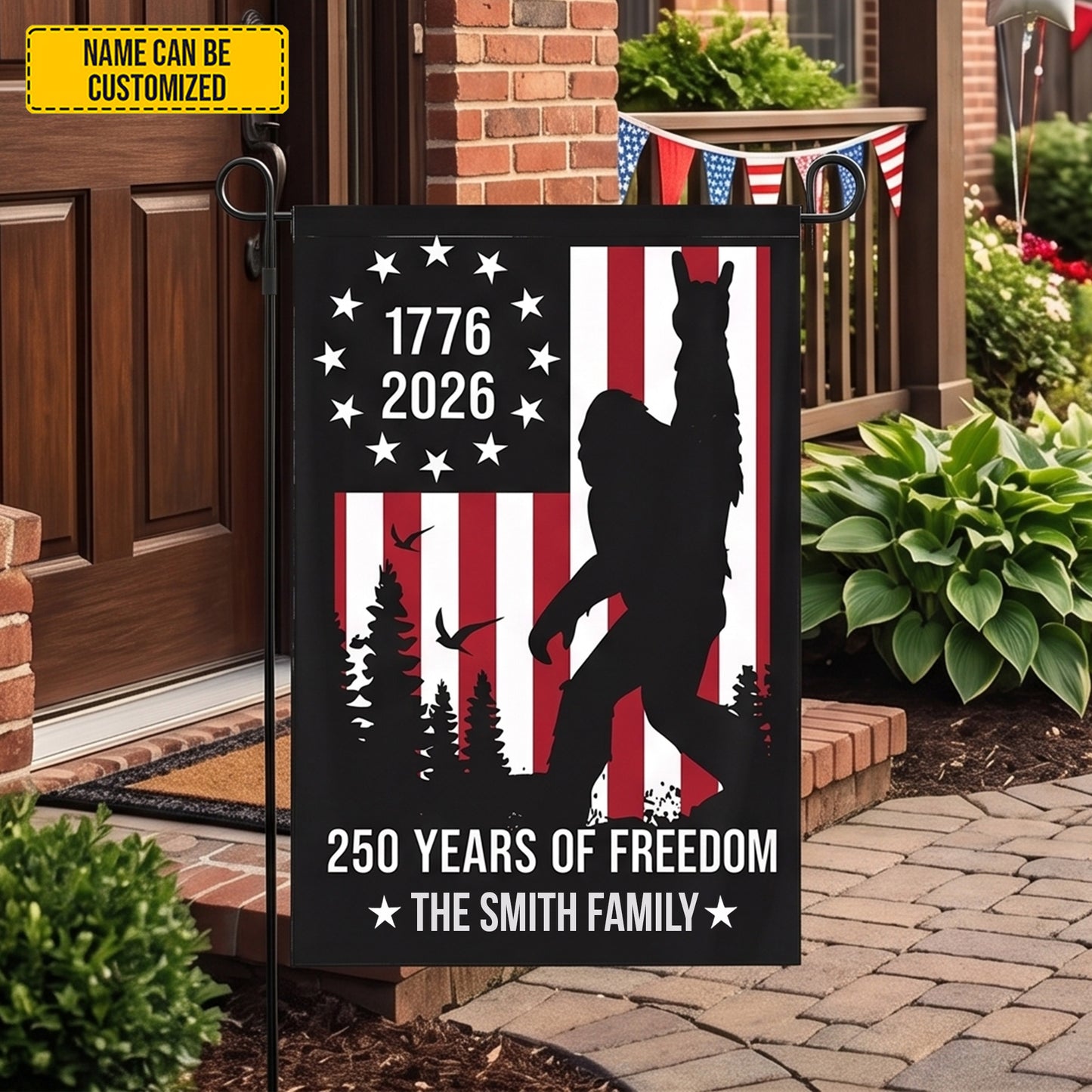 Personalized Bigfoot American Freedom Garden Flag