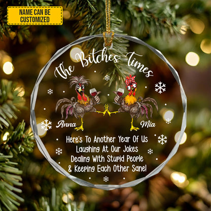 Personalized Funny Chicken Best Friend Glass Ornament