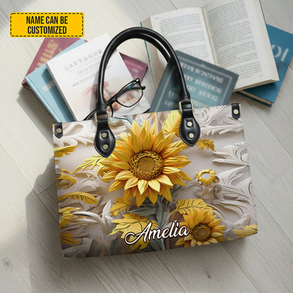 Personalized Sunflower Leather Handbag