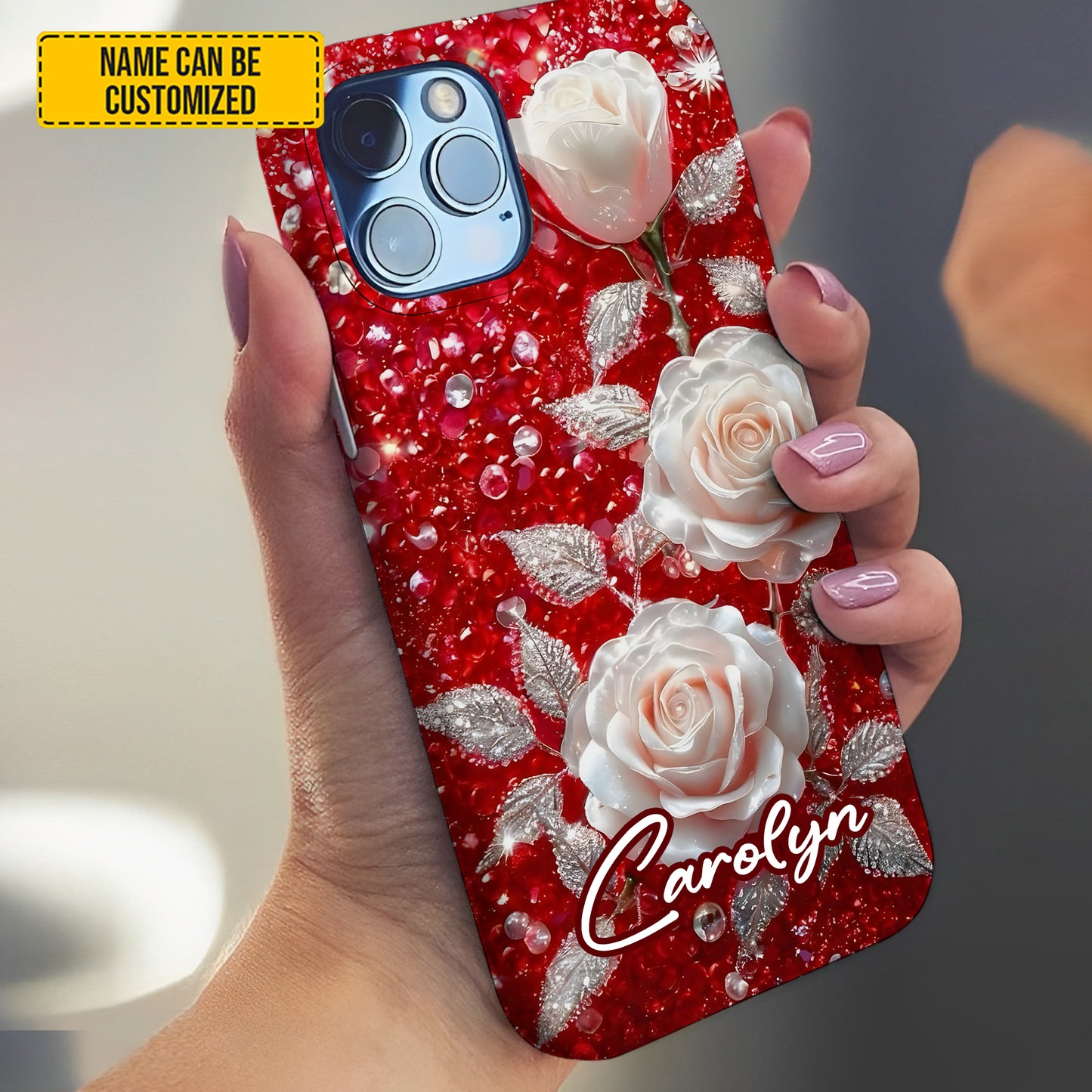 Personalized Red & White Rose Phone Case