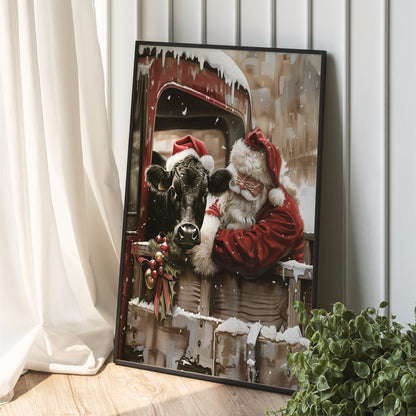 Cow and Santa - Canvas And Poster
