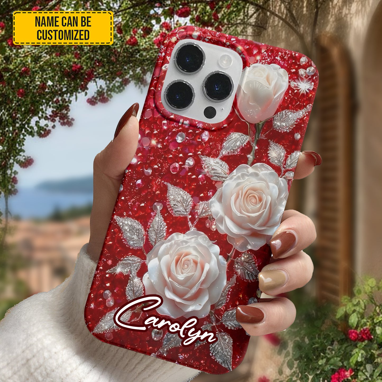 Personalized Red & White Rose Phone Case