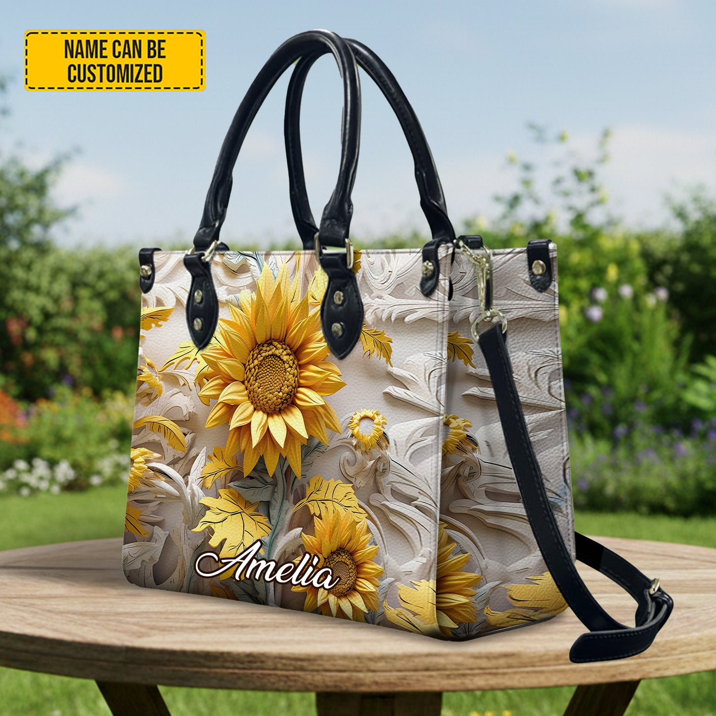 Personalized Sunflower Leather Handbag