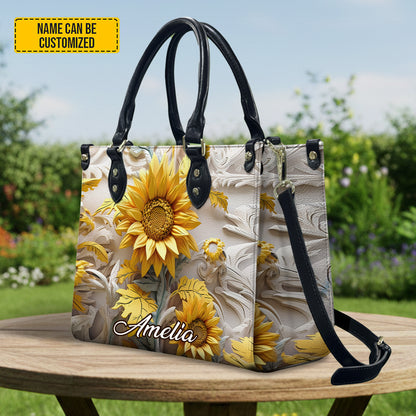 Personalized Sunflower Leather Handbag