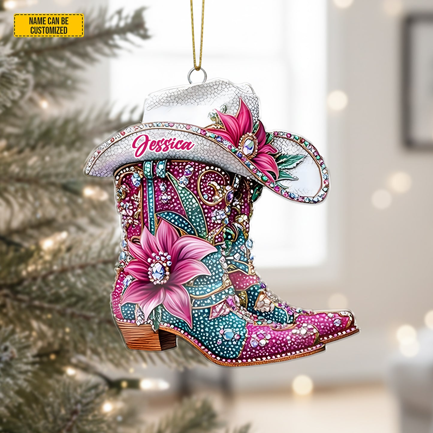 Personalized Cow Girl Boot Ornament