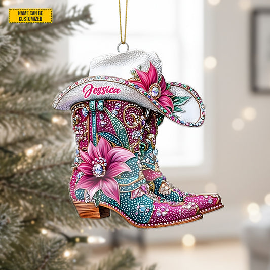 Personalized Cow Girl Boot Ornament