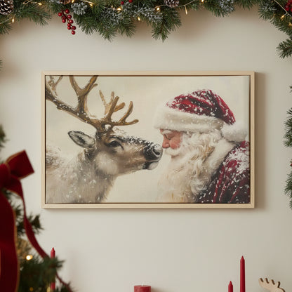 Reindeer and Santa- Canvas And Poster