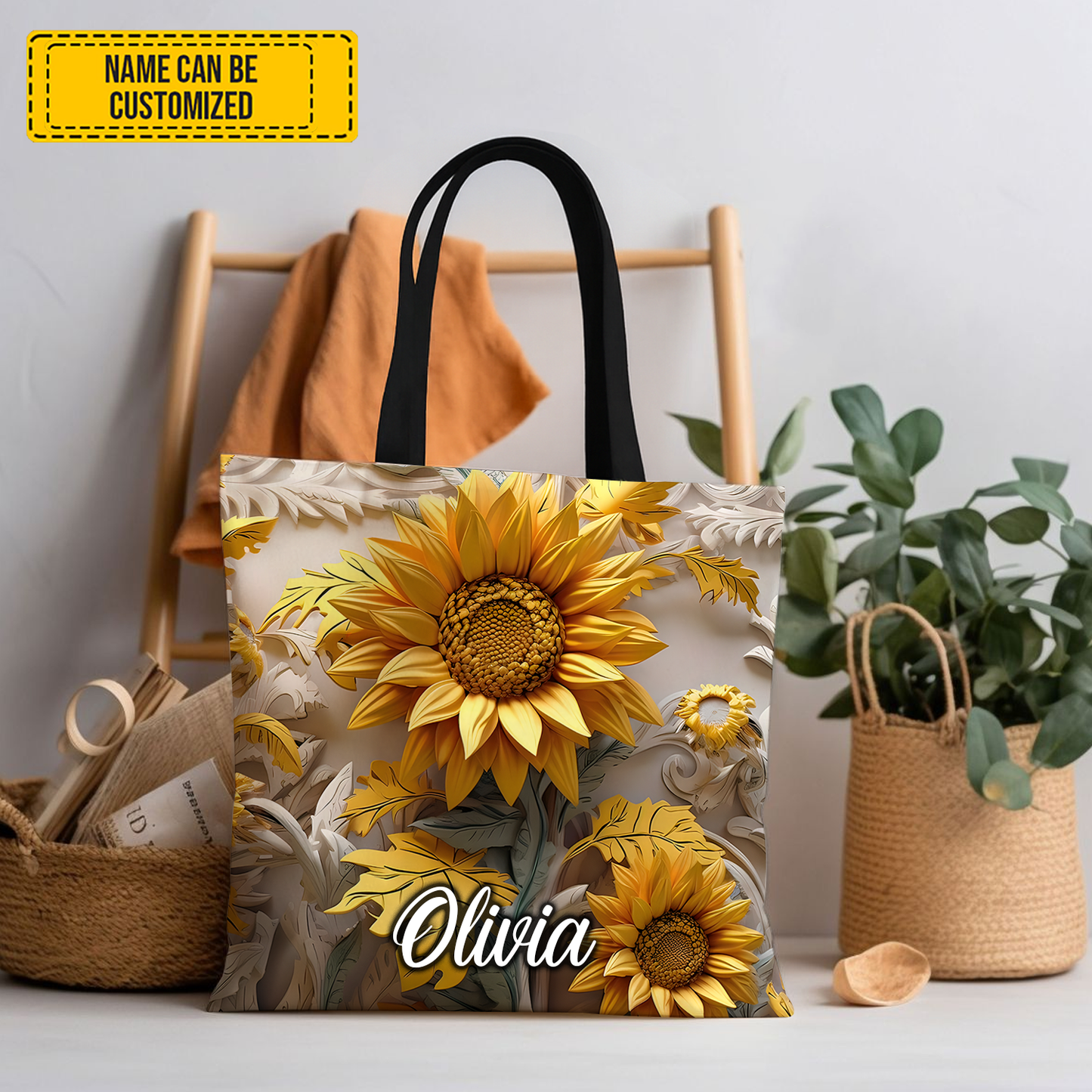 Personalized Beautiful Sunflower Tote Bag