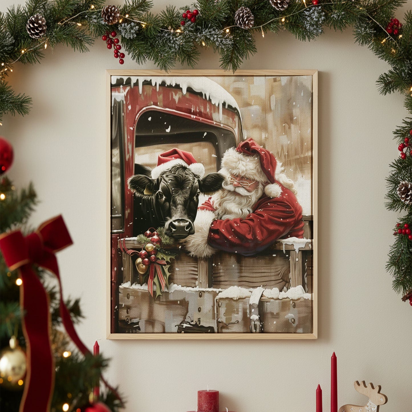 Cow and Santa - Canvas And Poster