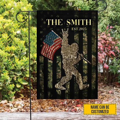 Patriotic Stride – Personalized Bigfoot Garden Flag, House Flag