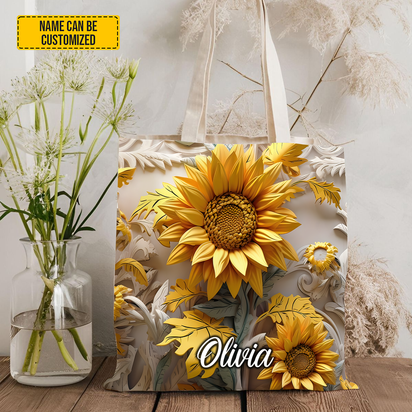 Personalized Beautiful Sunflower Tote Bag