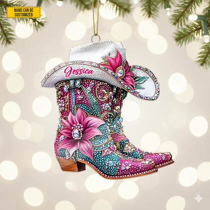 Personalized Cow Girl Boot Ornament