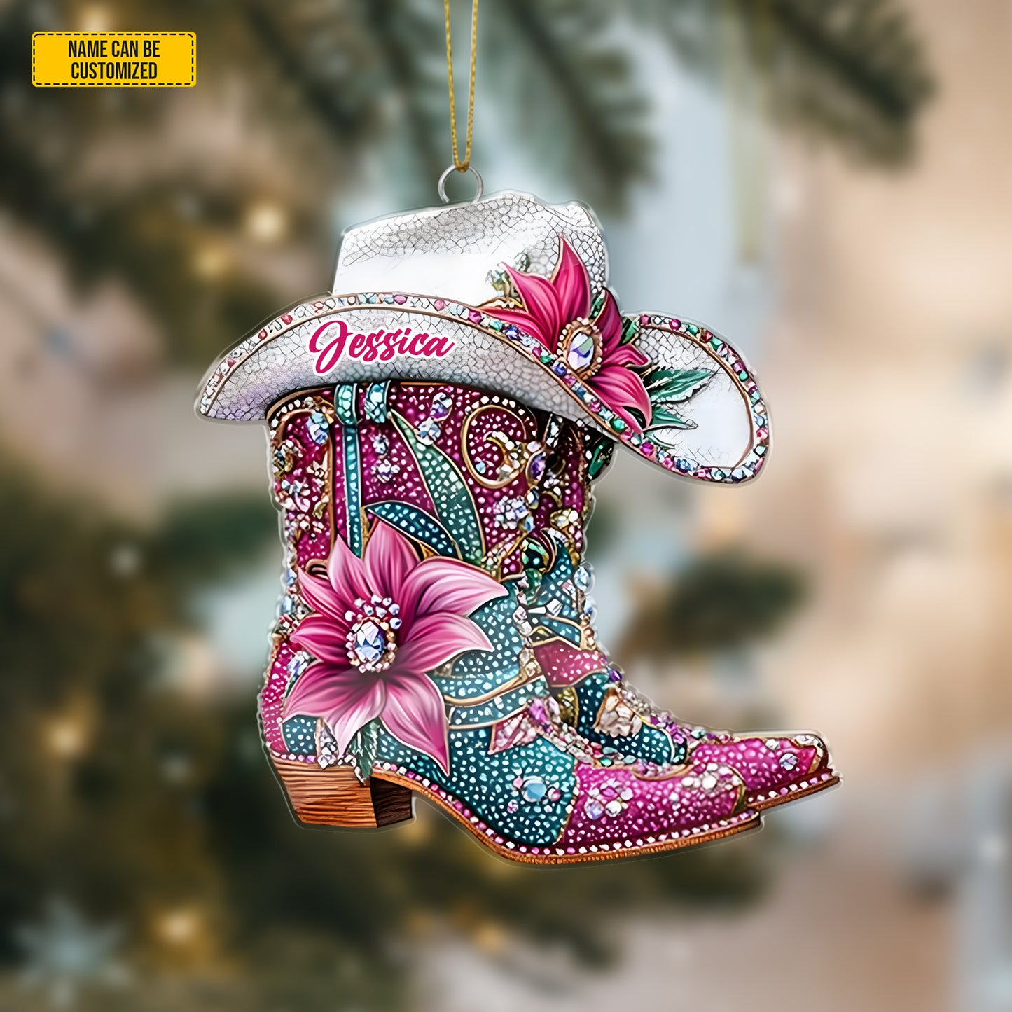 Personalized Cow Girl Boot Ornament