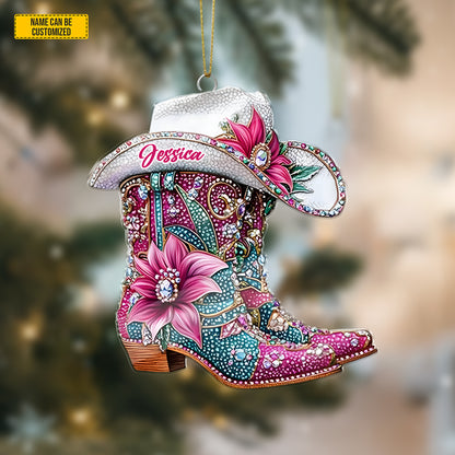 Personalized Cow Girl Boot Ornament