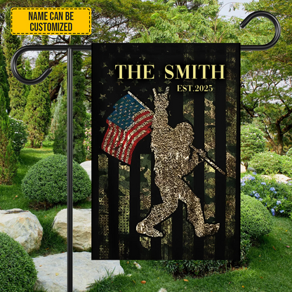 Patriotic Stride – Personalized Bigfoot Garden Flag, House Flag