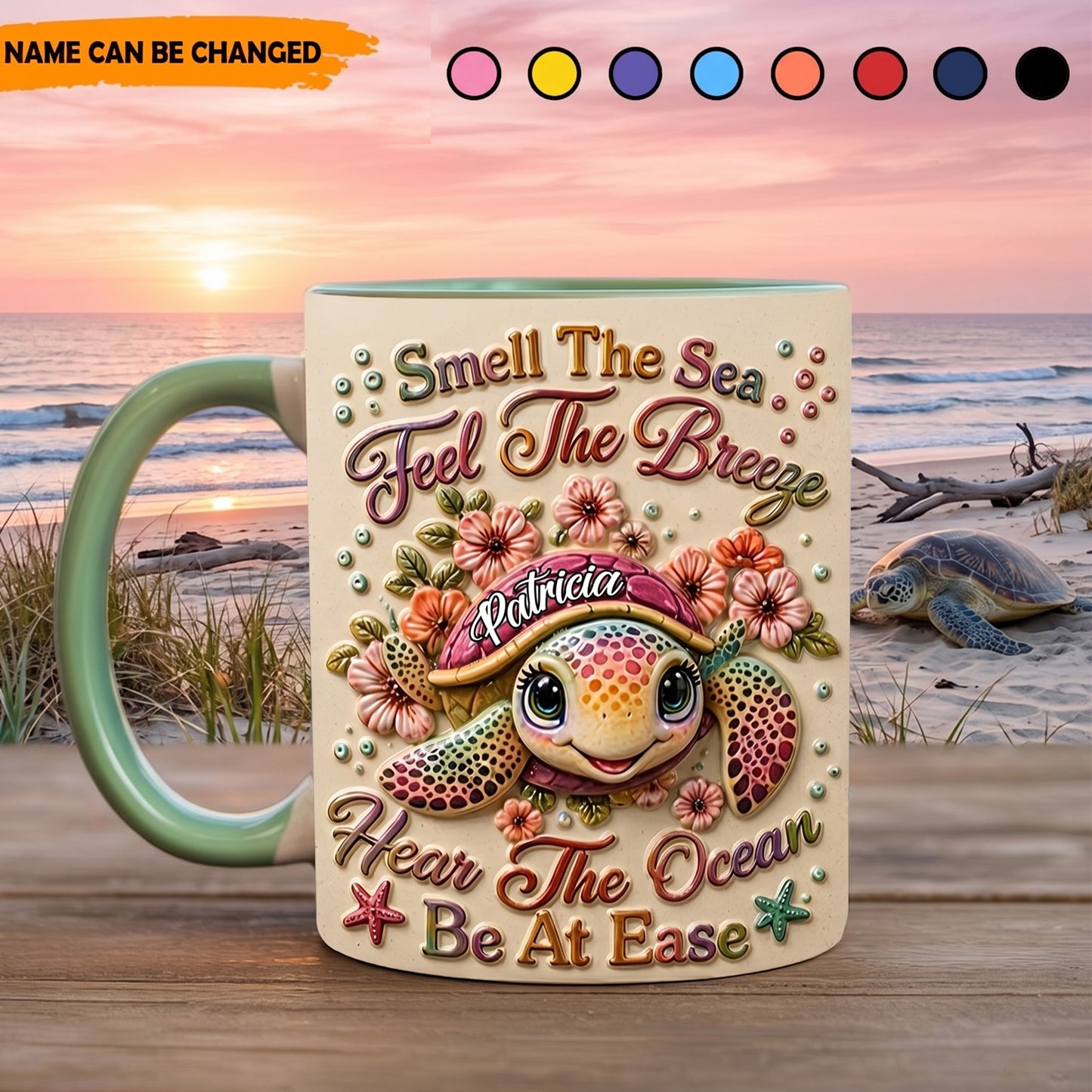 Hear The Ocean - Personalized Turtle Accent Mug