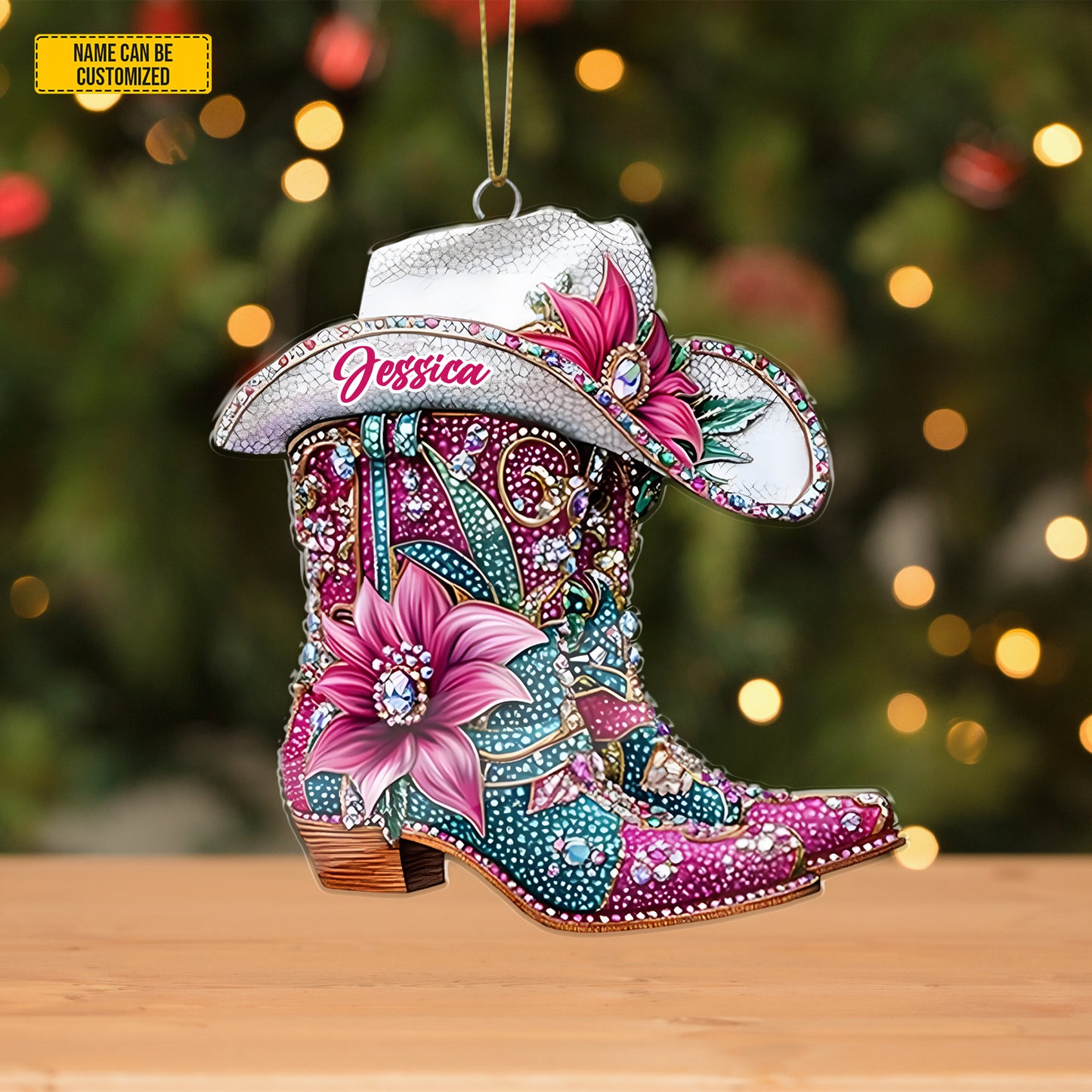 Personalized Cow Girl Boot Ornament
