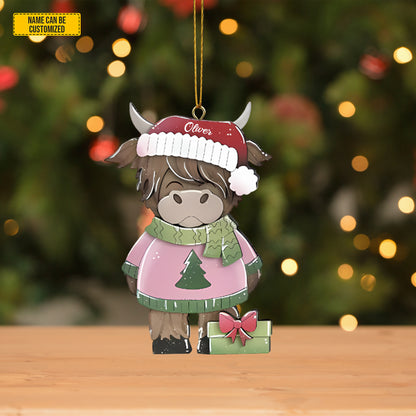 Personalized Santa Highland Cow Christmas 3-Layers Wood Ornament