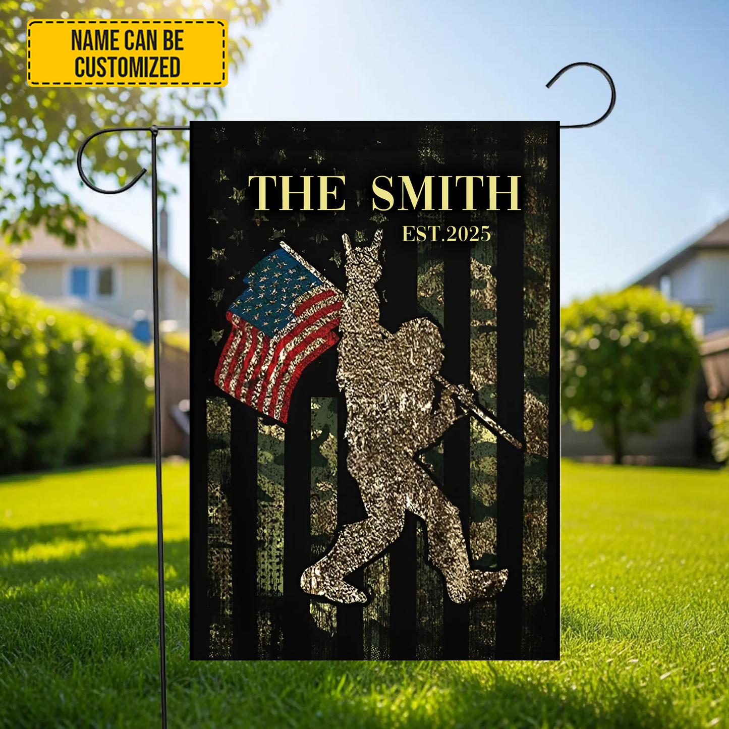 Patriotic Stride – Personalized Bigfoot Garden Flag, House Flag