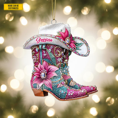 Personalized Cow Girl Boot Ornament