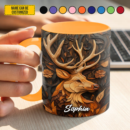Personalized Deer Wooden Carving Style Accent Mug