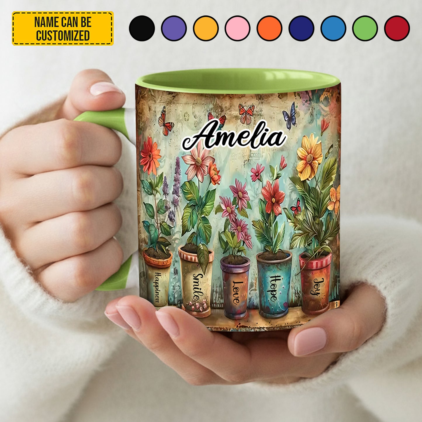 Personalized Flower Pot Accent Mug