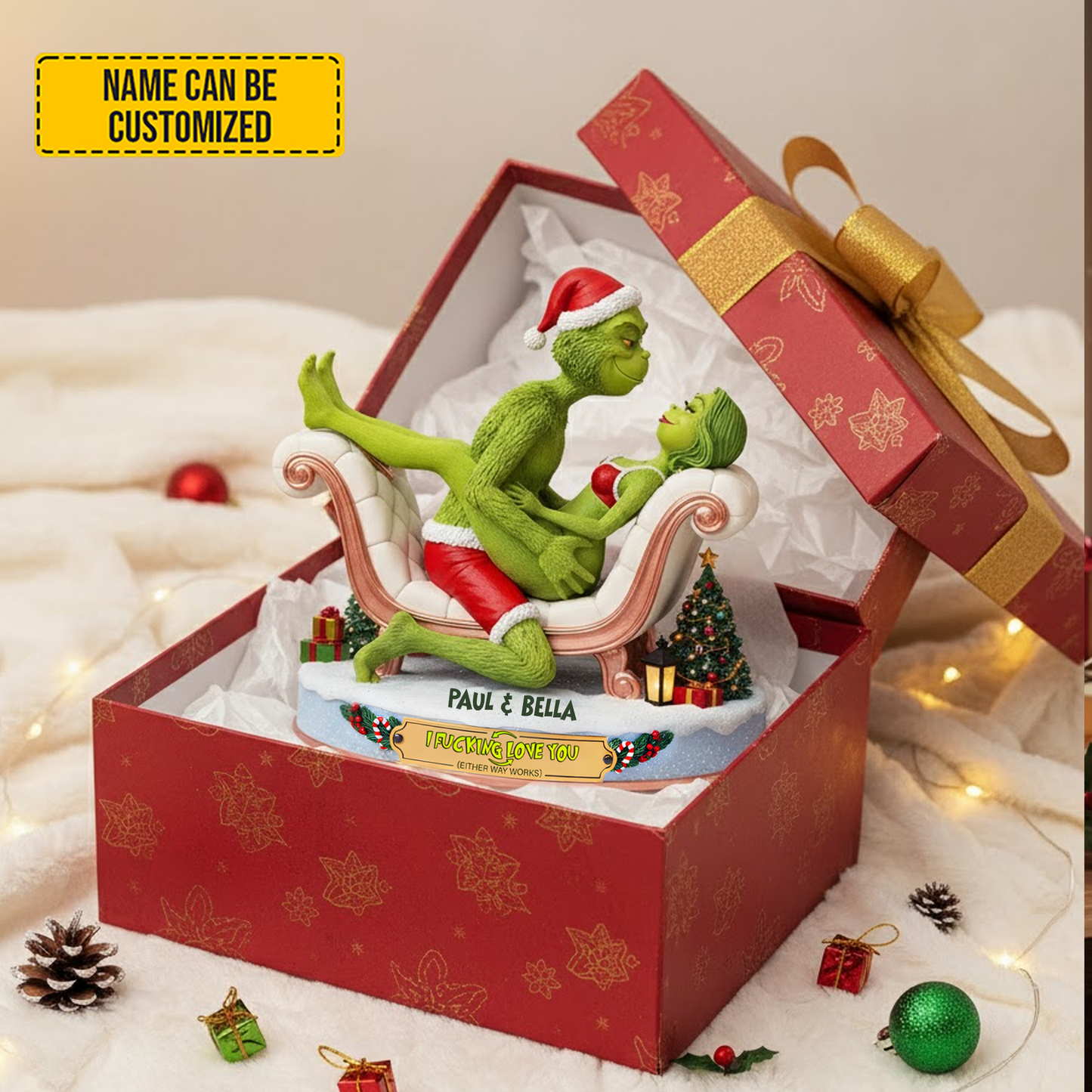 Naughty Green Lovers – Personalized Christmas Acrylic Plaque