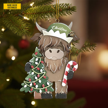 Personalized Santa Highland Cow Christmas 3-Layers Wood Ornament