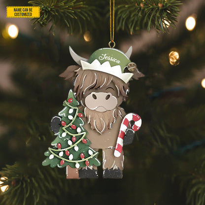 Personalized Santa Highland Cow Christmas 3-Layers Wood Ornament