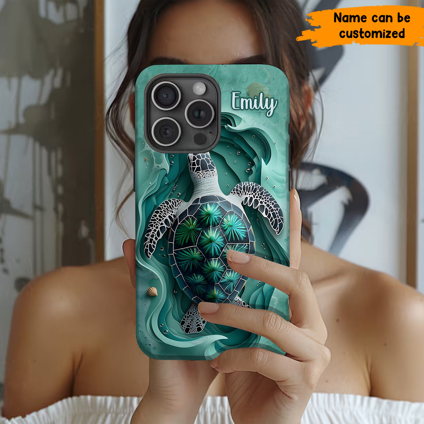 Love Green Sea Turtle - Personalized Turtle Phone Case