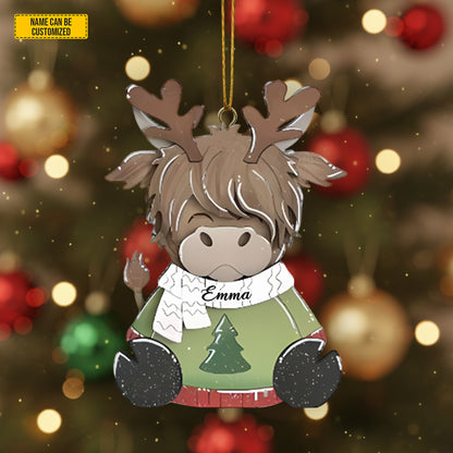 Personalized Santa Highland Cow Christmas 3-Layers Wood Ornament