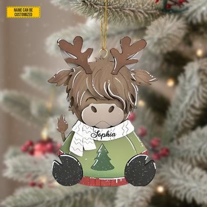 Personalized Santa Highland Cow Christmas 3-Layers Wood Ornament